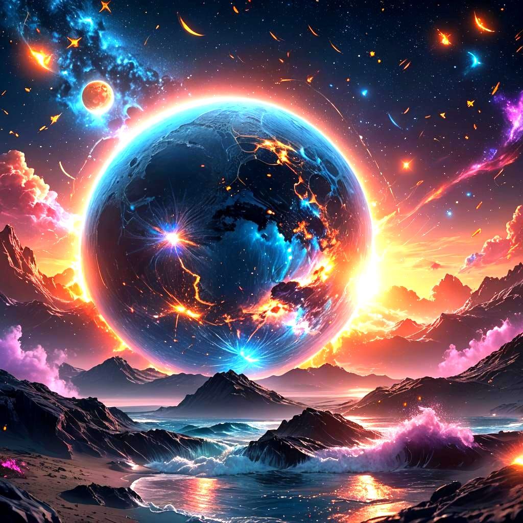 Cosmic Galaxy with Blue Moon and Starry Lighting