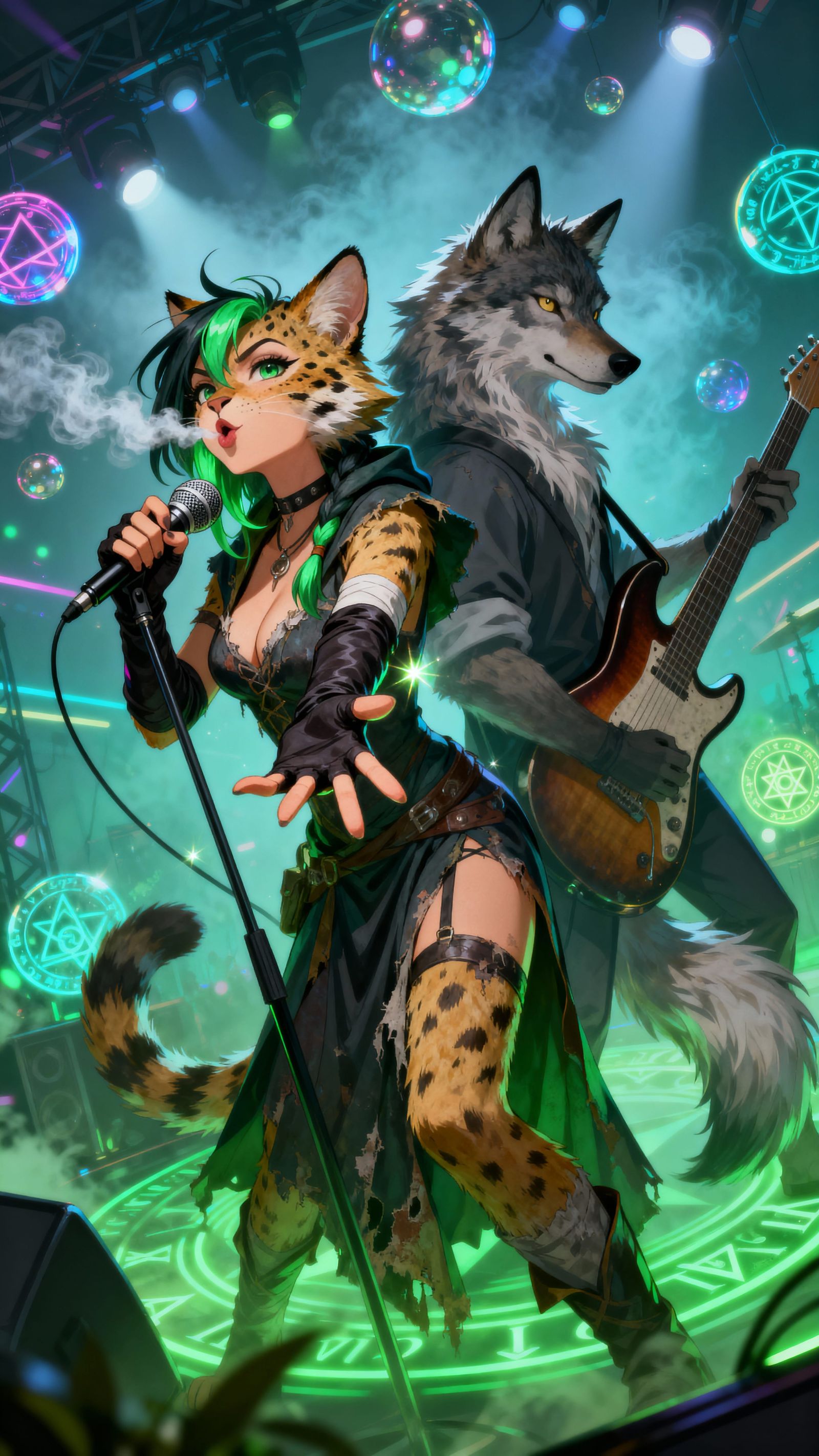 Anthropomorphic Lynx Singer in Fantasy Concert