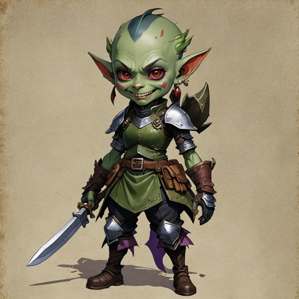 Goblin Girl with Purple Mohawk in Anime Style