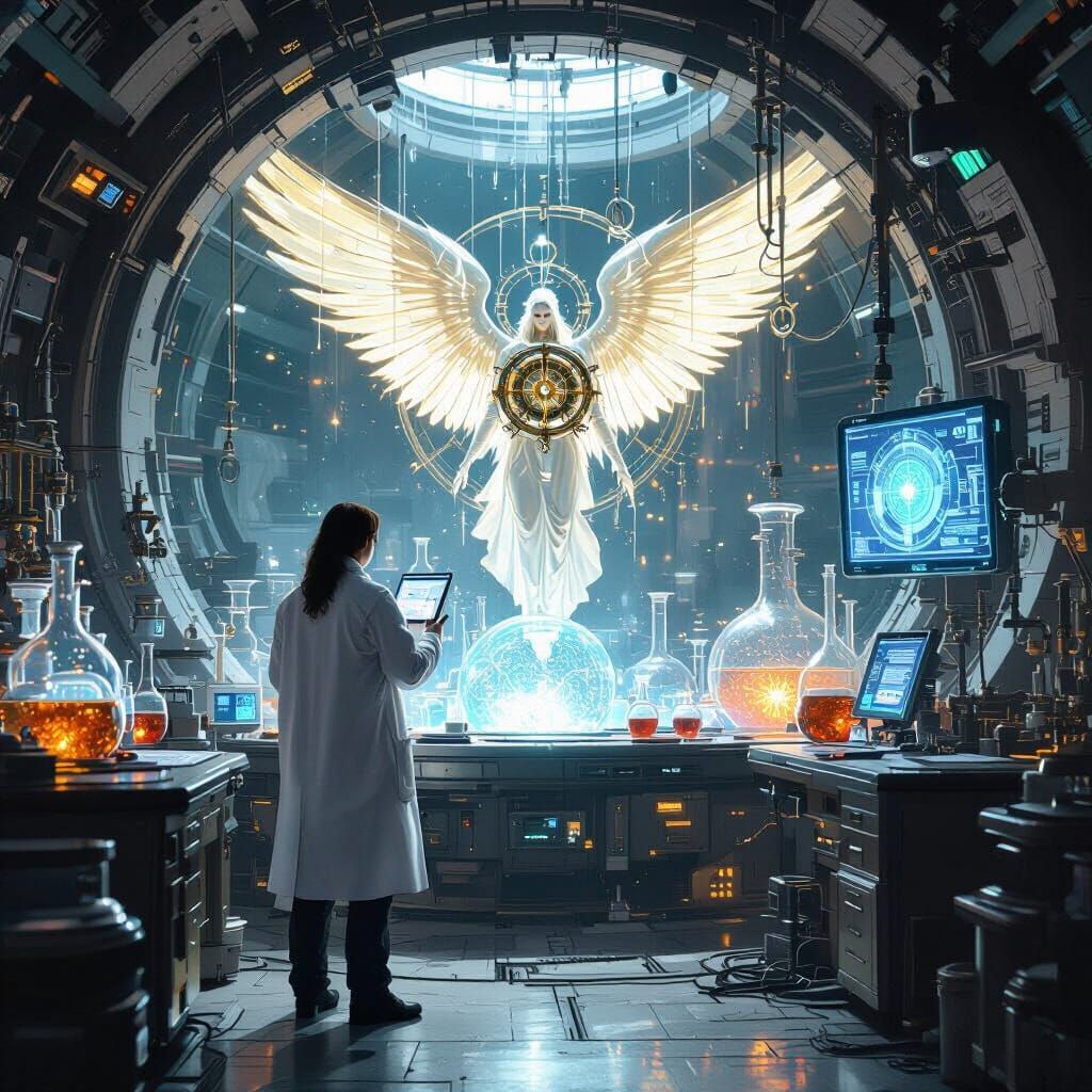 Futuristic Lab: Scientist and Clockwork Angel