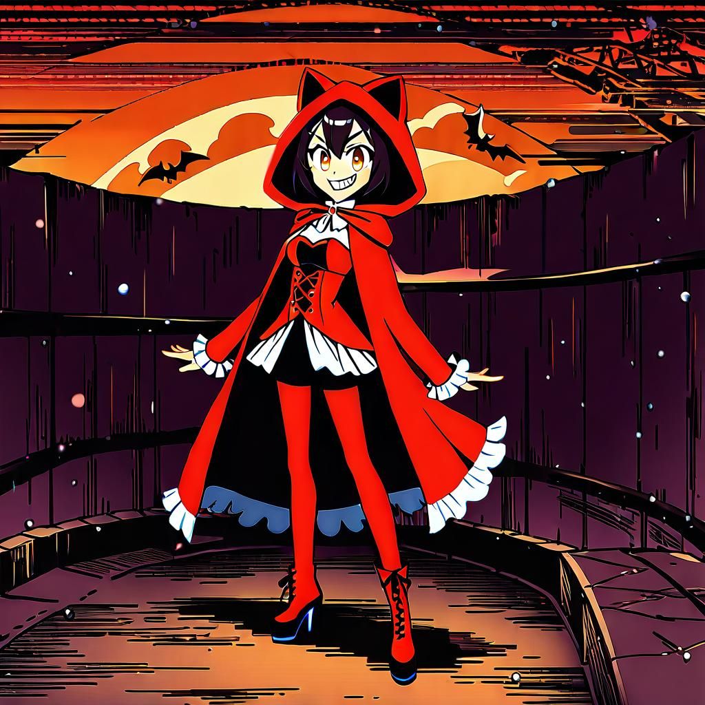 Catgirl Riding Hood in Dark Fantasy Forest