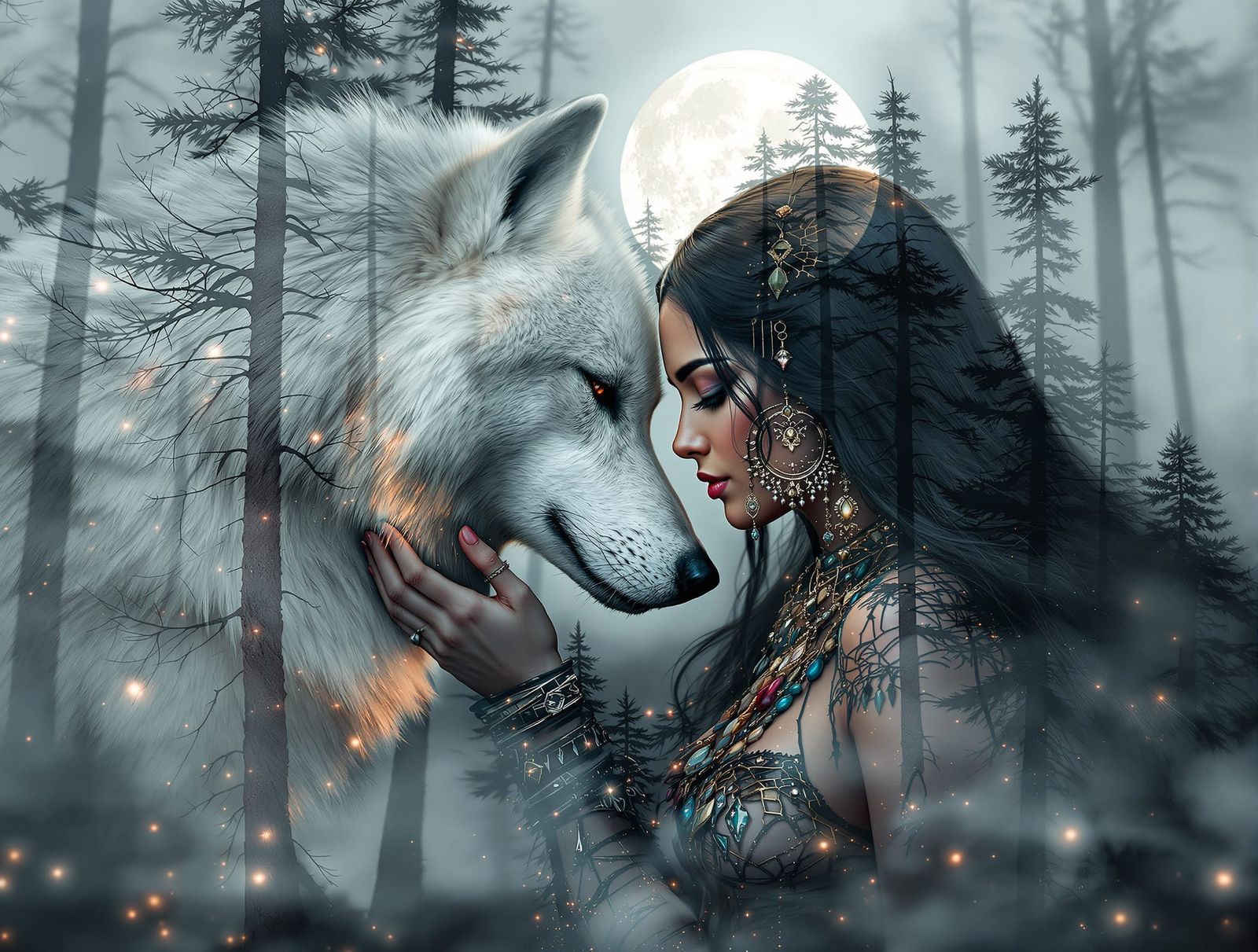 Wolf and native American