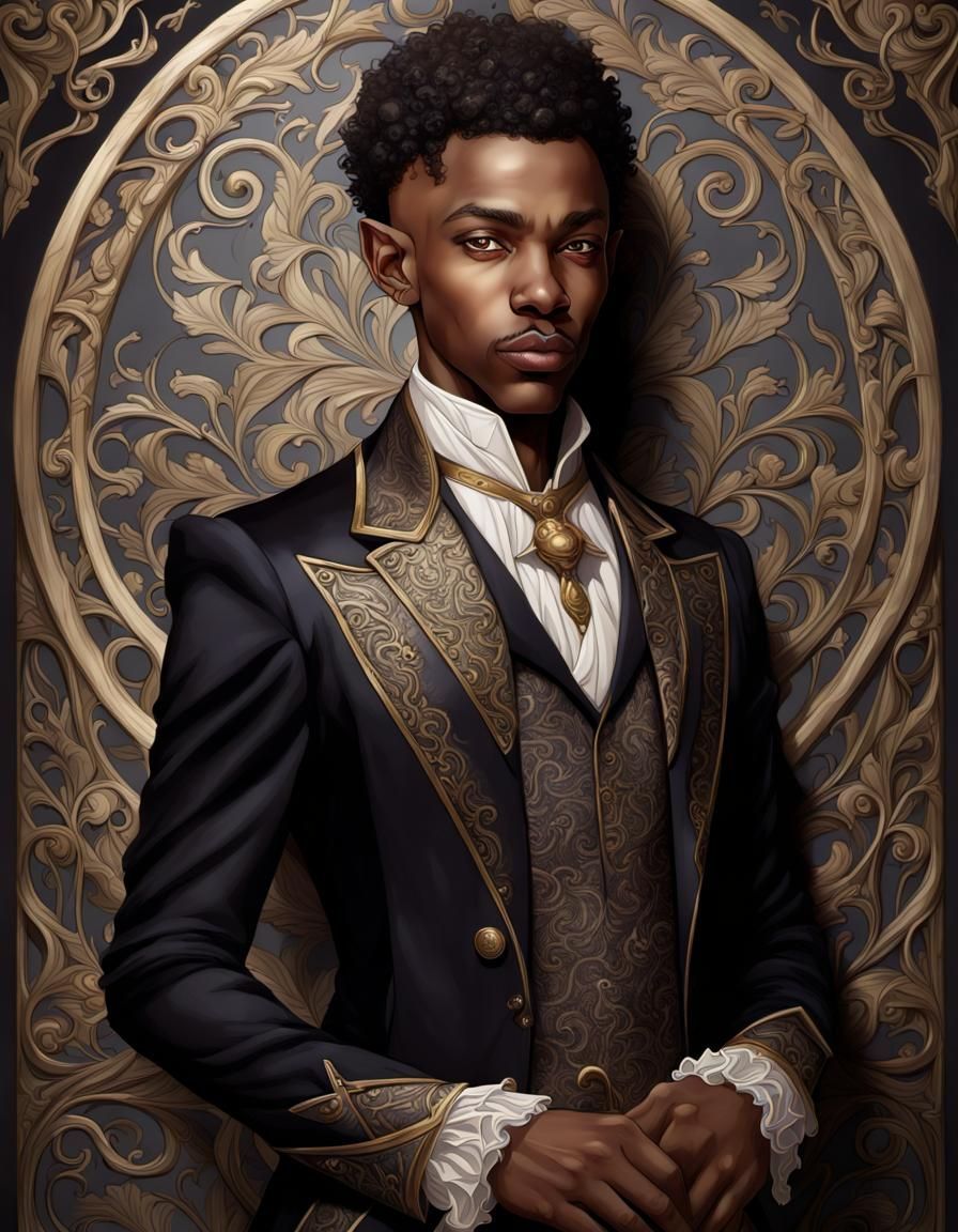 Elegant Elf Portrait in Victorian Art Nouveau Style