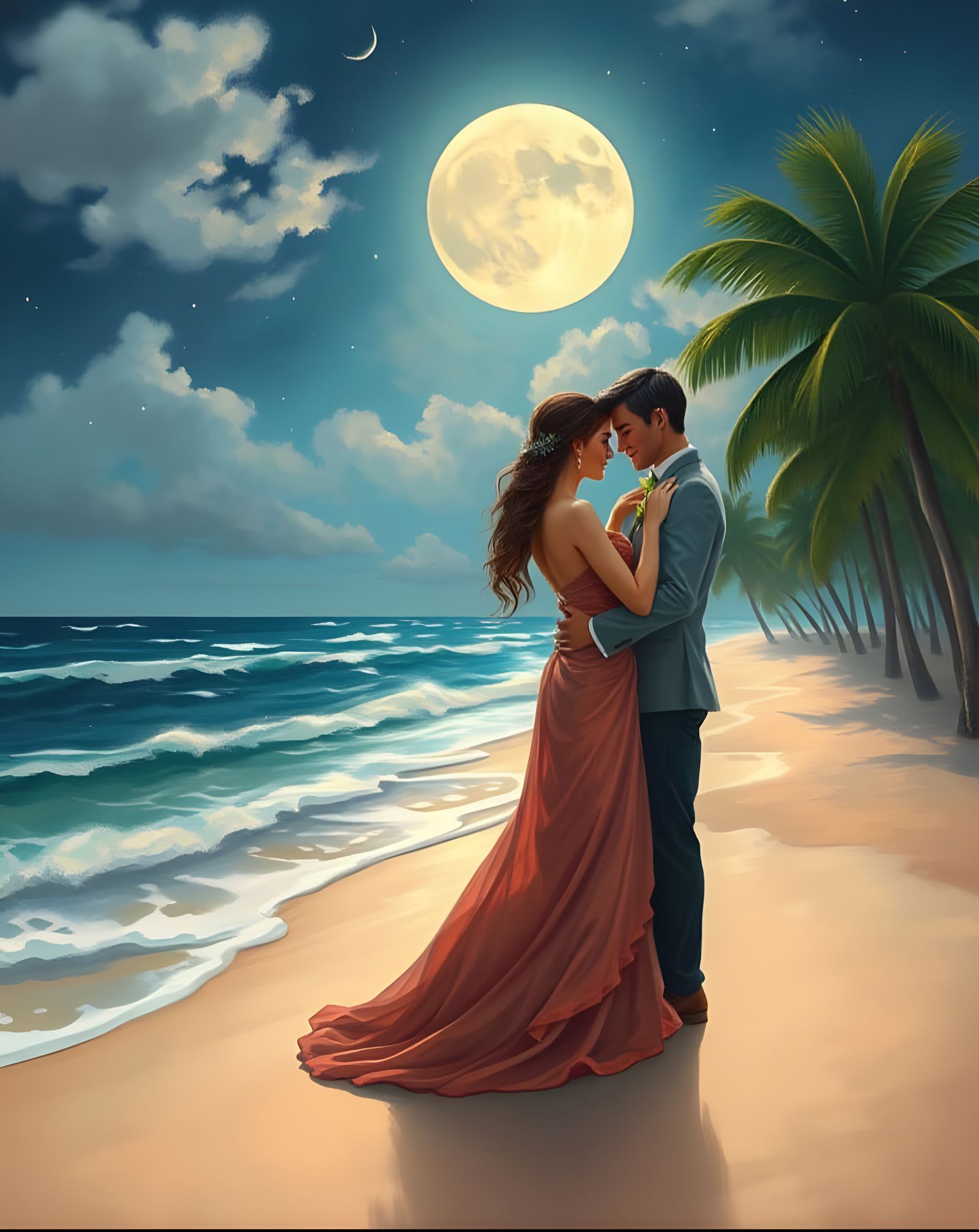Romantic Honeymoon Scene on a Beach