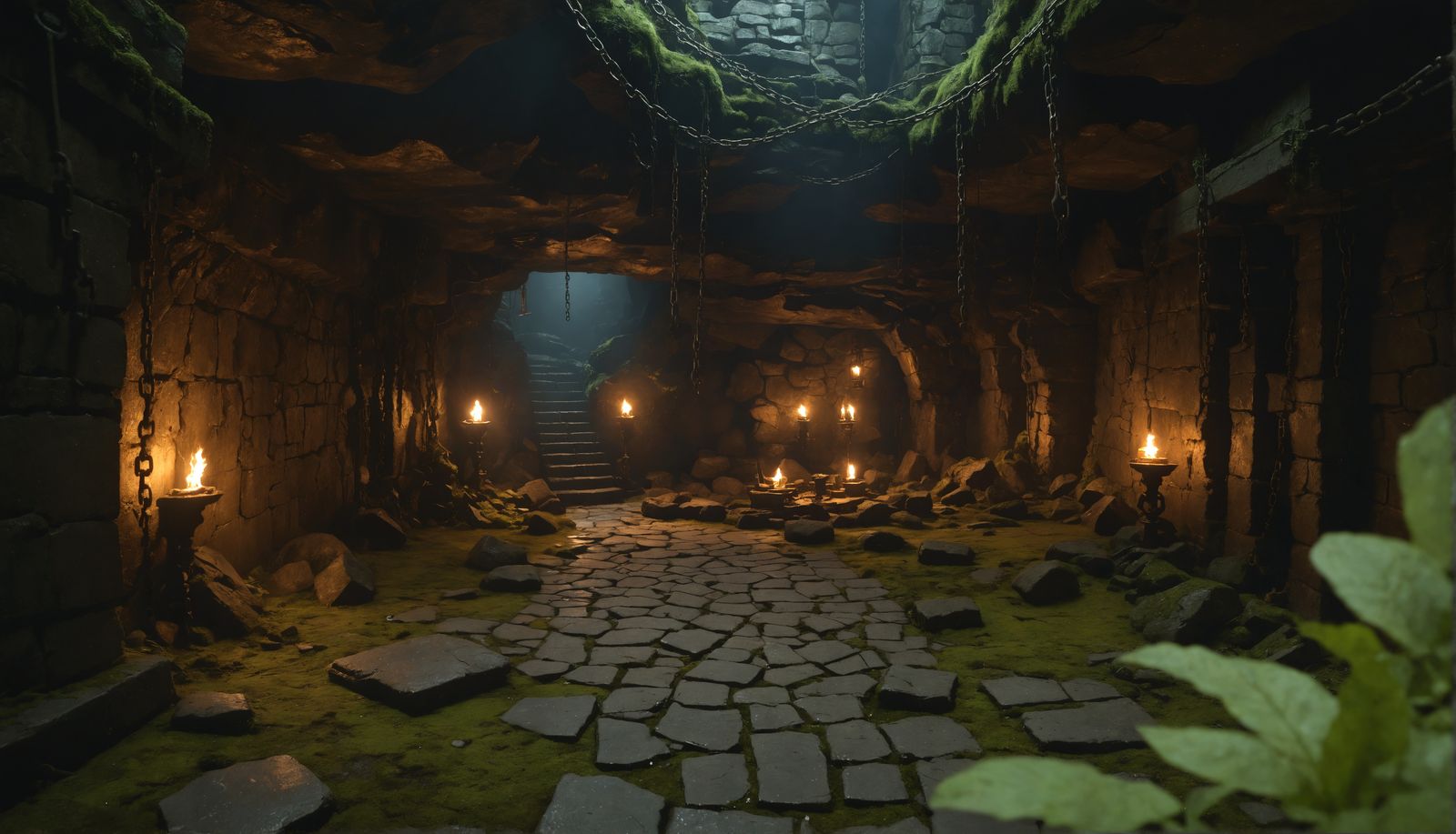 Eerie, Dark Dungeon Map with Basilisk