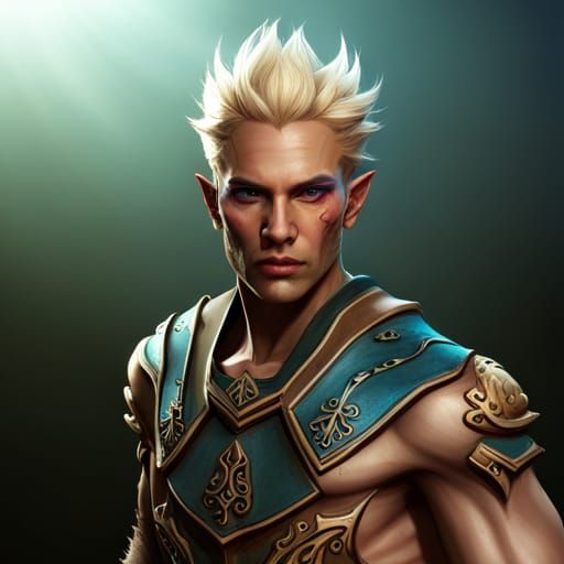 Wood Elf Fighter with Scars: Fantasy Art