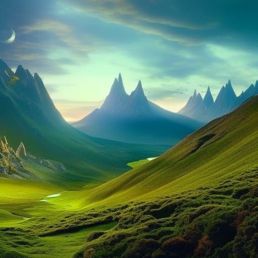 Twilight Fantasy Landscape in Tolkien Style