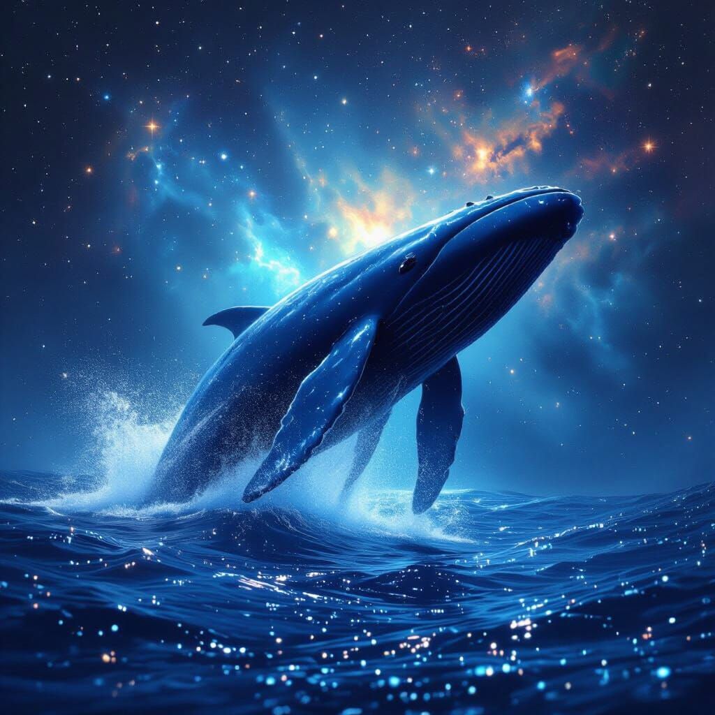Majestic Blue Whale Breaches Cosmic Ocean