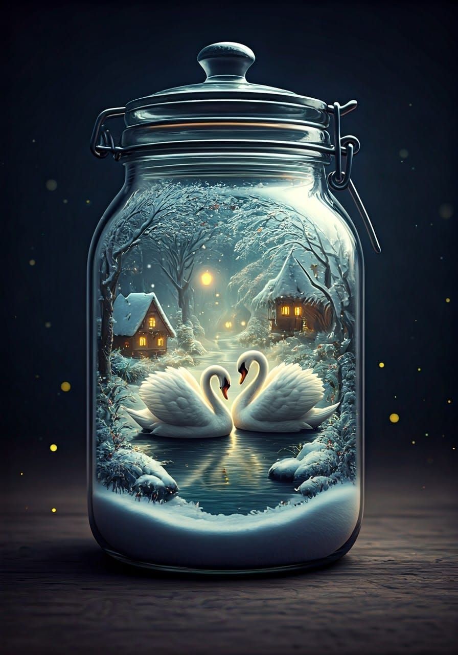 Fantasy Winter Wonderland Inside a Glass Jar