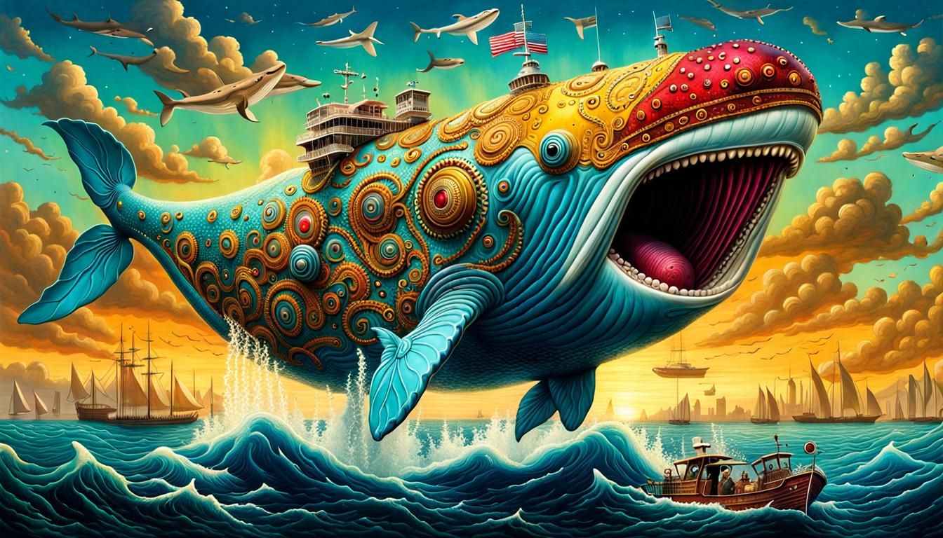 Elvis Whale in Vibrant Surrealist Style