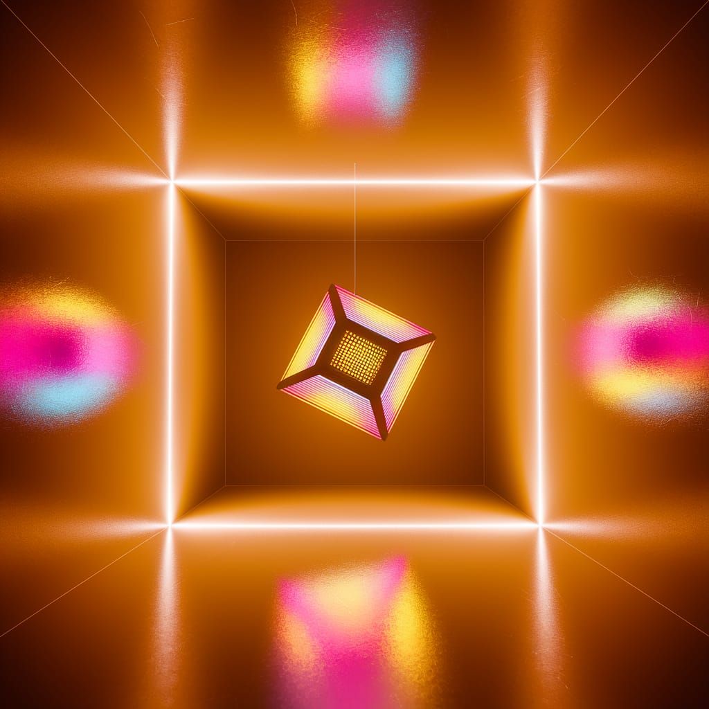Luminous Cube Suspended in Black Light