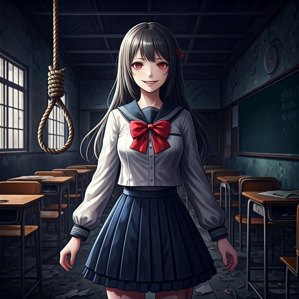 Dark Fantasy Anime Goddess with Noose Smiles