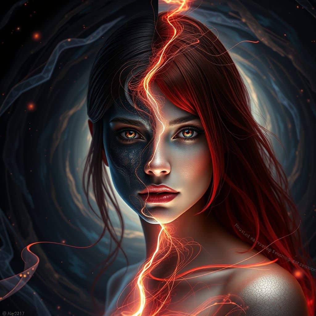 Cosmic Redhead Portrait with Ornate Art Nouveau Flair