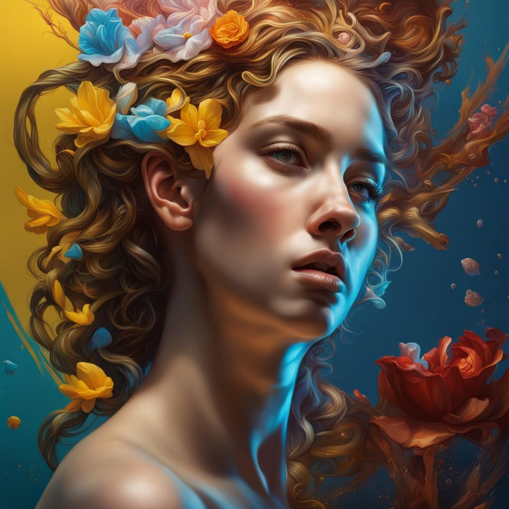 Pandora and Narcissus: Hyperrealistic Splash Art Portrait