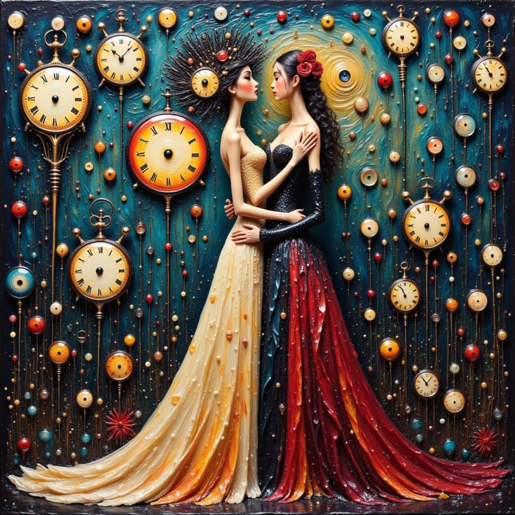 Surrealist Couple in Dreamlike Embrace