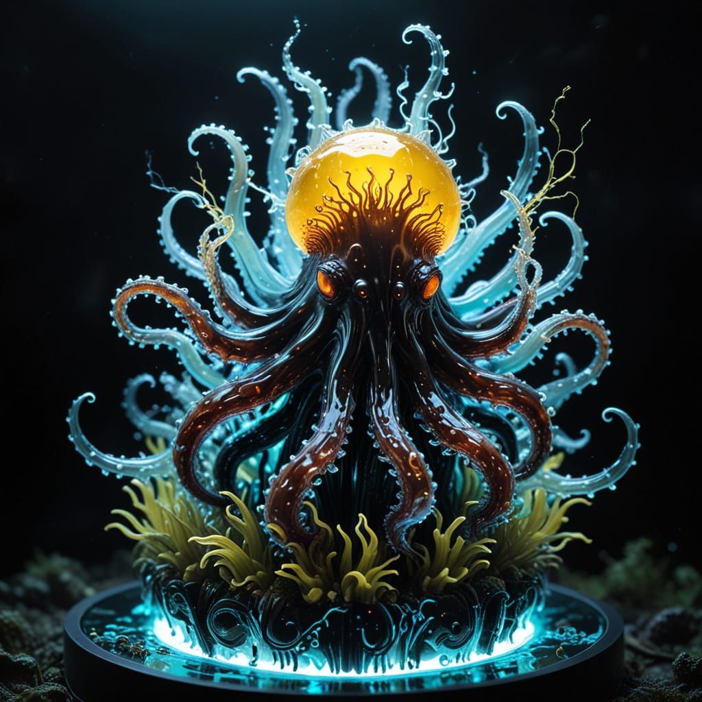 Ethereal Kraken in Cyberpunk Motherboard Landscape