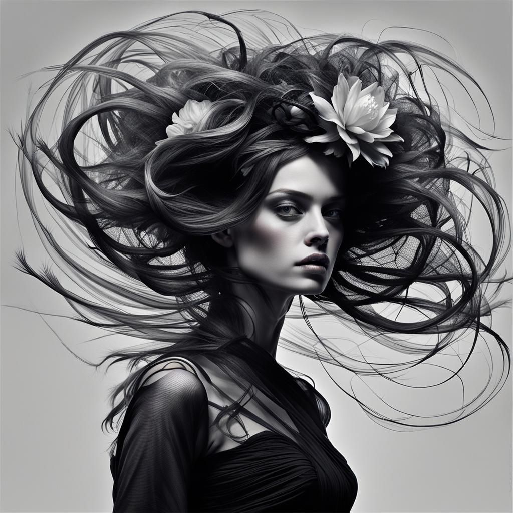 Surreal Fashion Portrait with Piercing Gaze