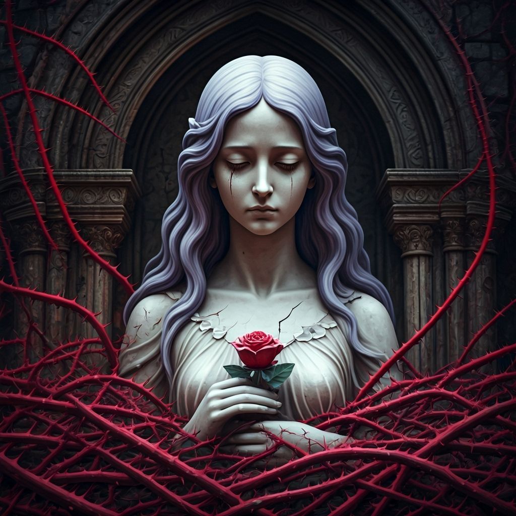 Fae Woman Statue in Overgrown Forest Shrine