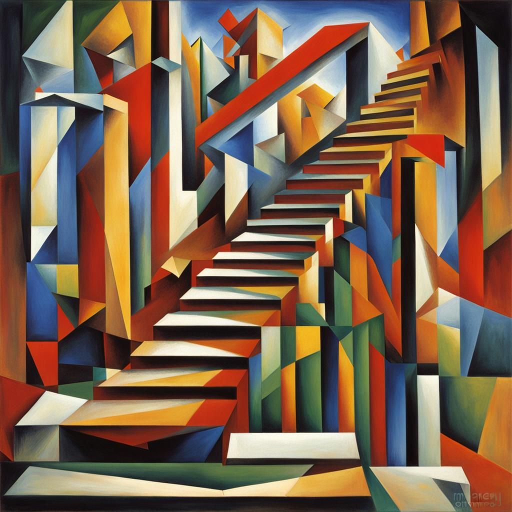 Abstract Cubist Stairs in Geometric Style