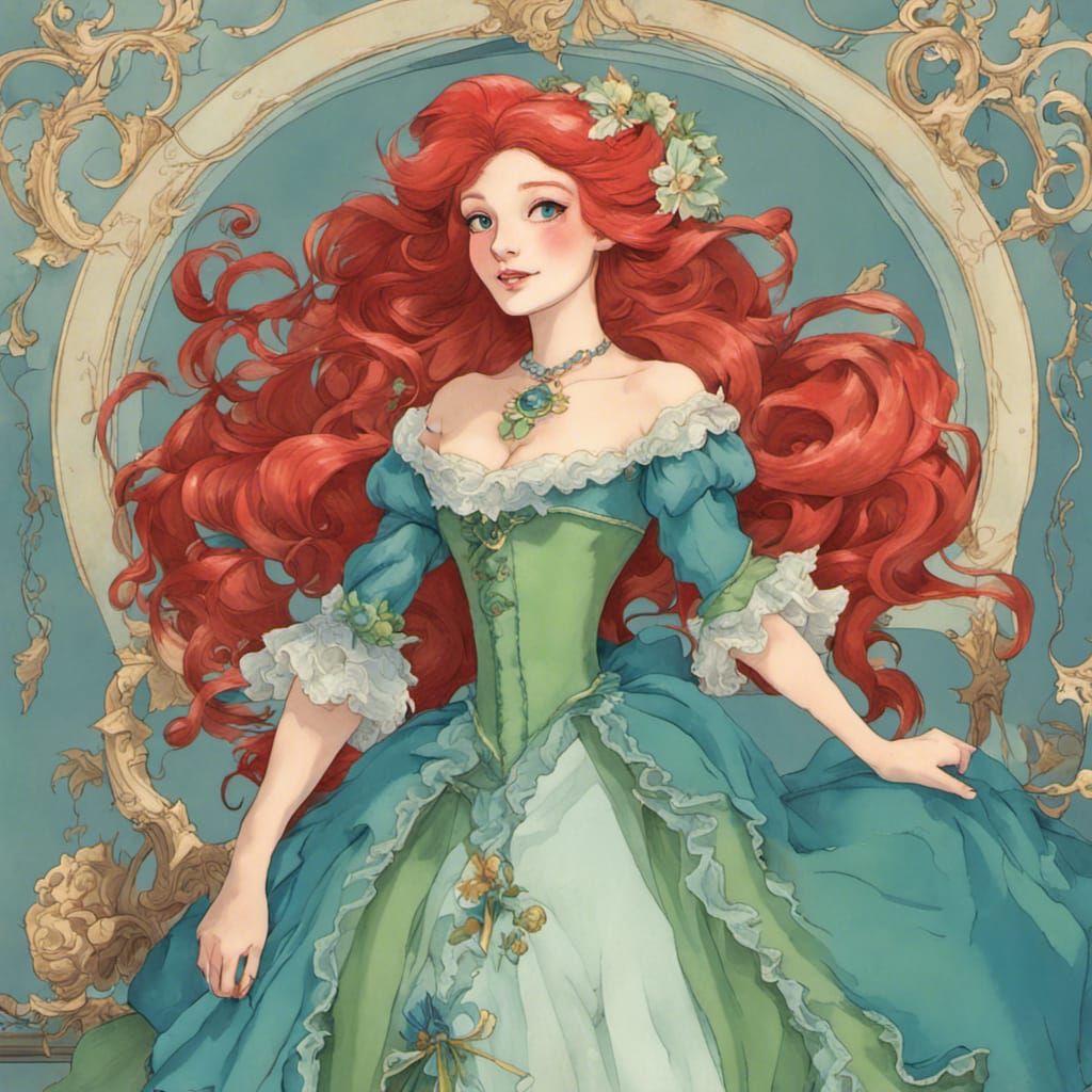 Ariel in Rococo Style with Red Hair