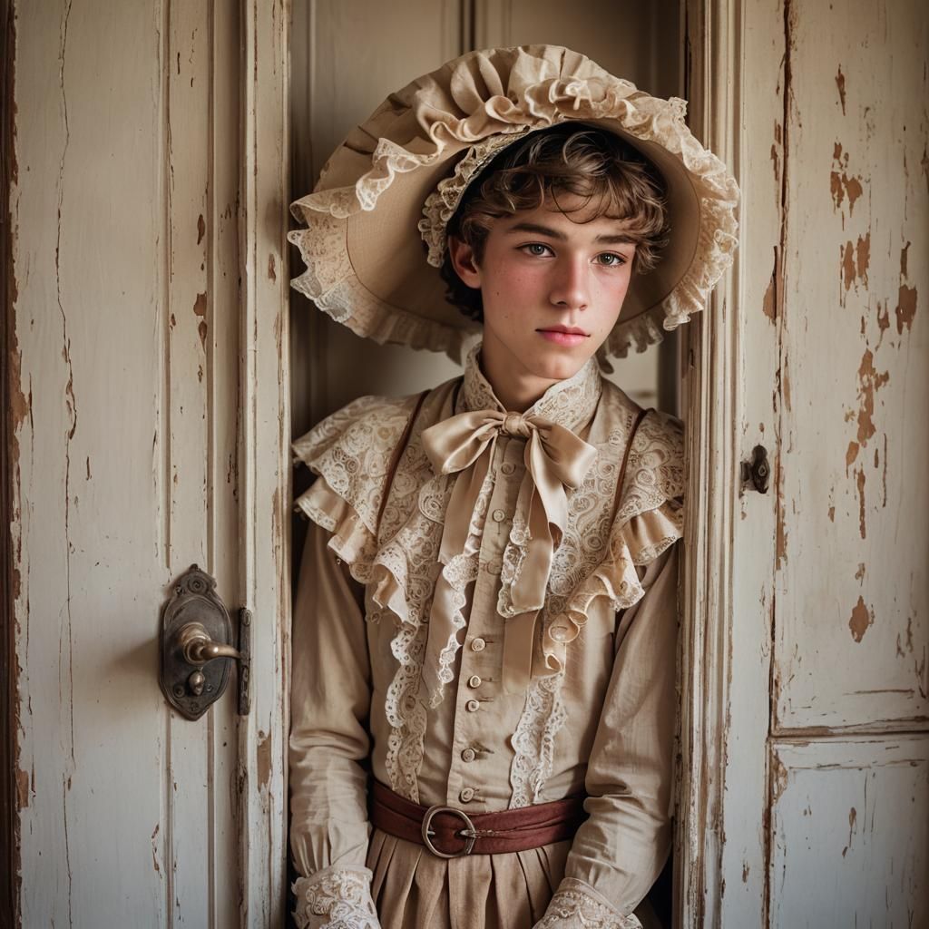 Boy in Frilly Dress Hiding, High-End Portrait