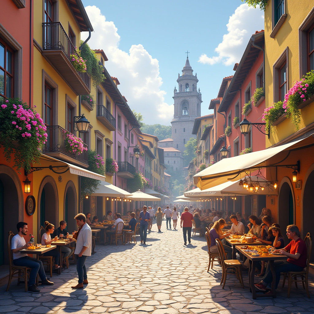 Bustling European Town Square in Detailed Digital Art