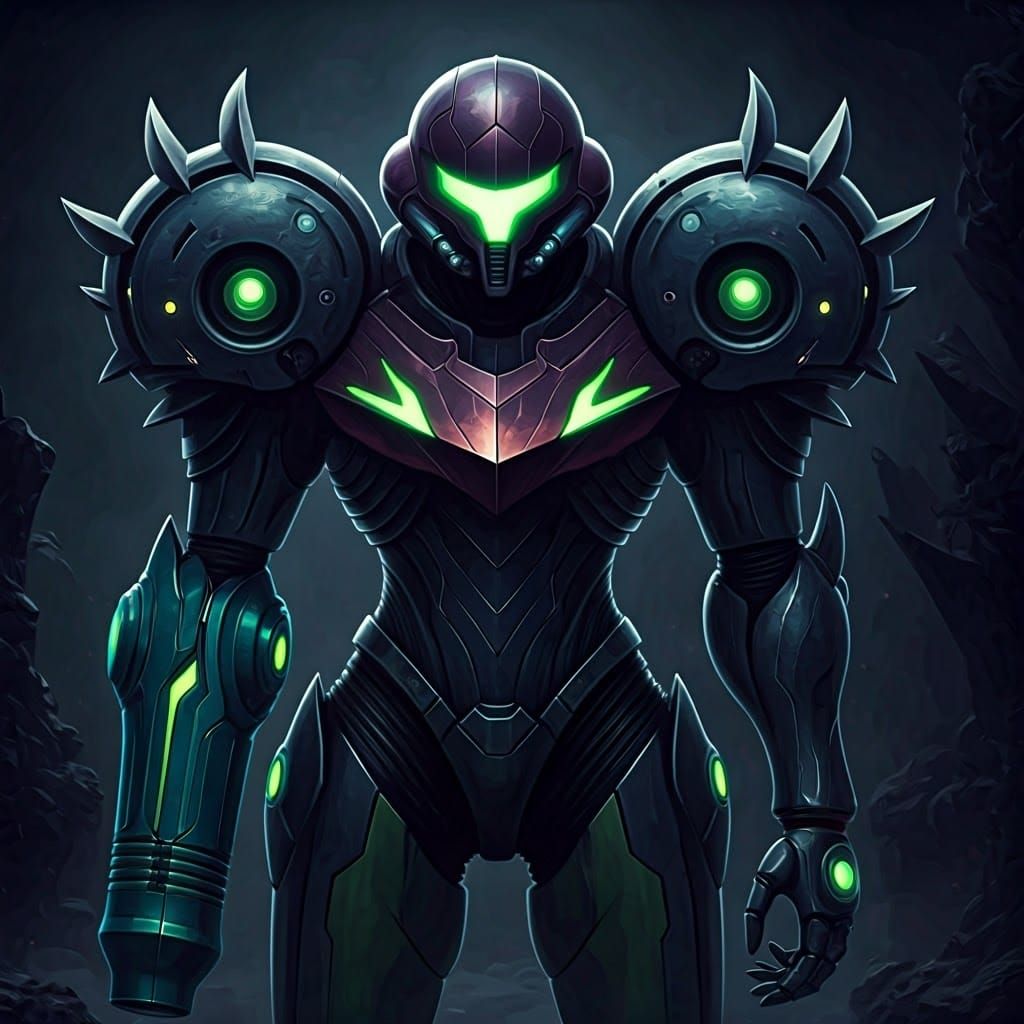 Dark Crystal Armor Samus in Haunting Alien Landscape