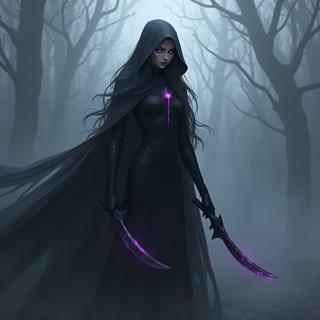 Ethereal Nyxara, Veil of Shadows, in Digital Art Style