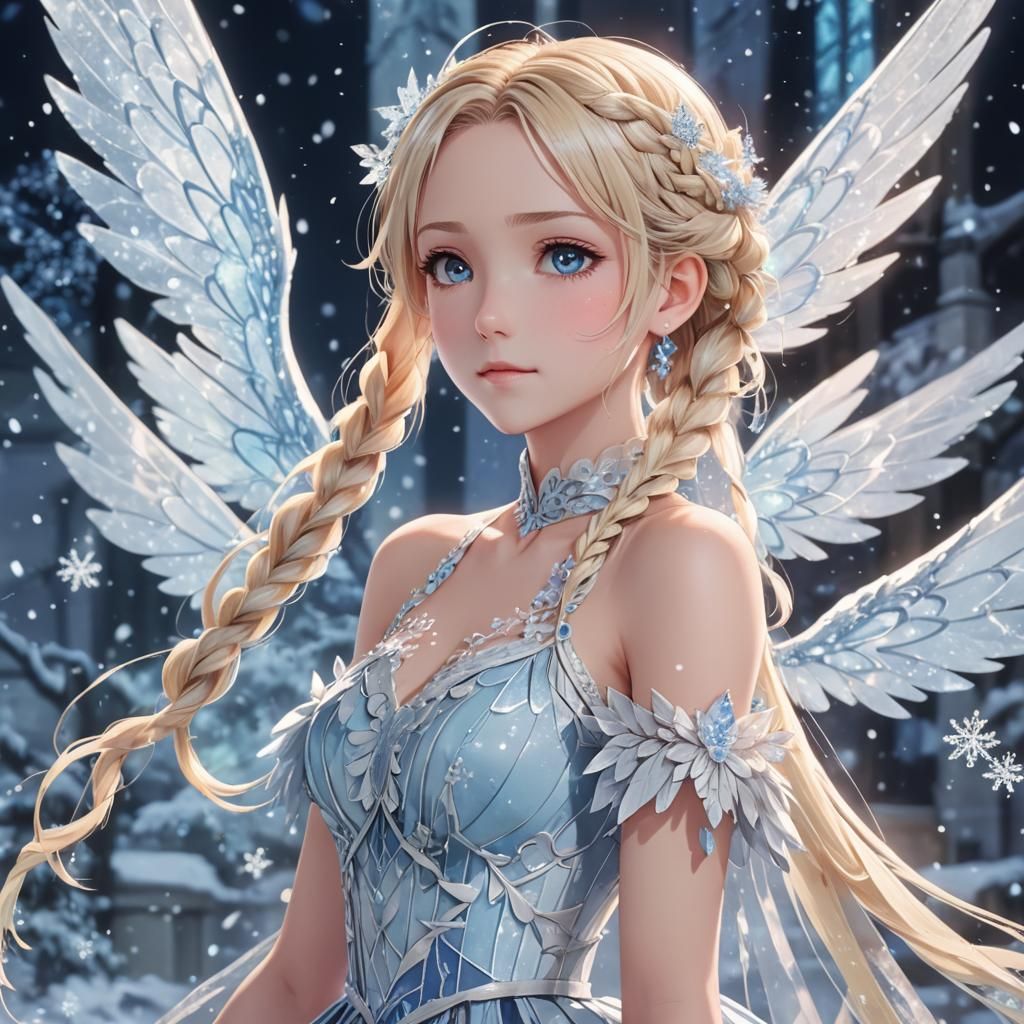 Anime Girl with Ice Dress and Fairy Wings