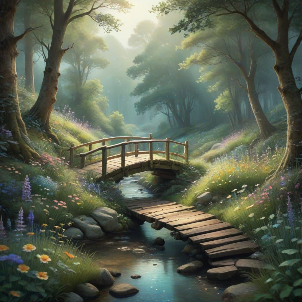 Enchanting Forest Path in Whimsical Watercolor Style