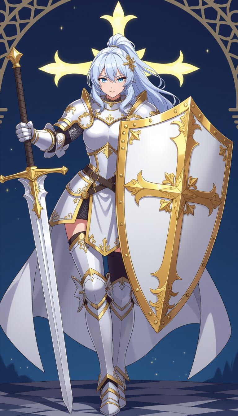 Female Knight in White Armor, Anime Manga Style