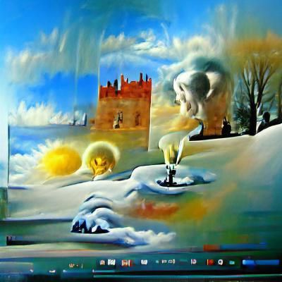 Surreal Summer Day and Winter Sun, in Oil Painting Style