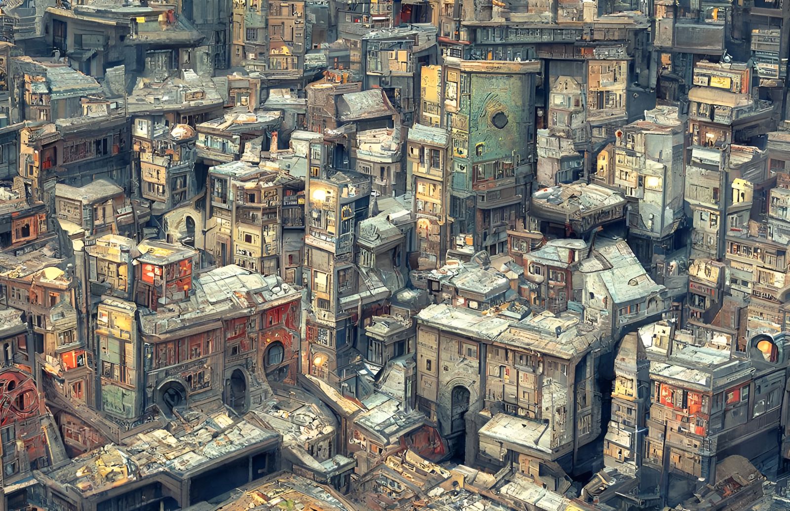 Dystopian Cityscape Illustration in Machinarium Game Style
