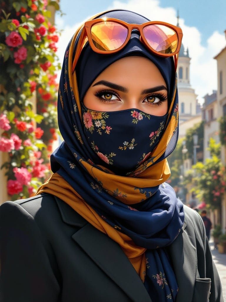 Modest Superheroine in a Vibrant Cityscape, in Comic Book St...