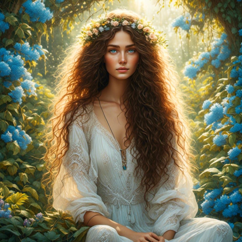 Beautiful Woman in Garden with Sunlight