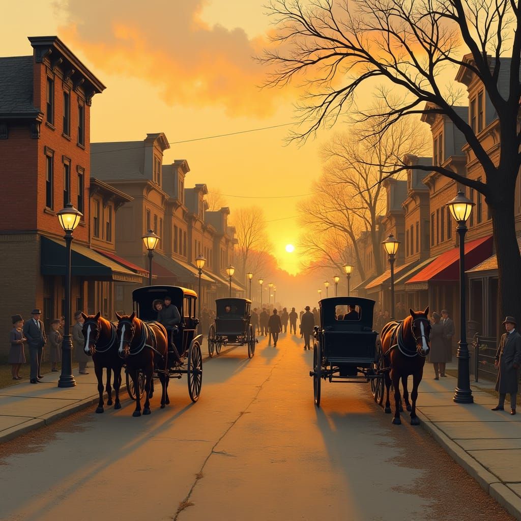 Nostalgic 19th Century America Scene at Sunset