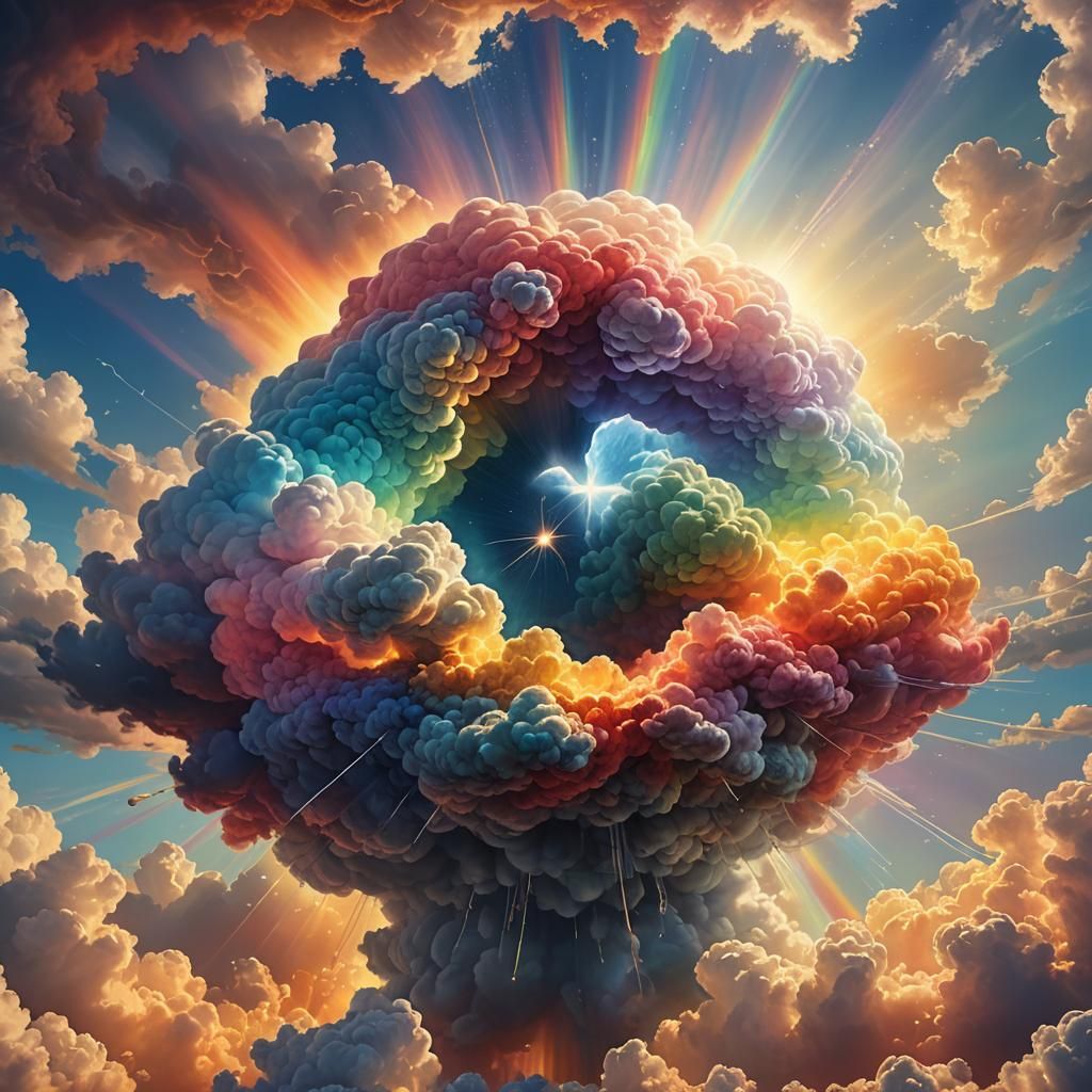 Rainbow Cloud Apple Core in Golden Light