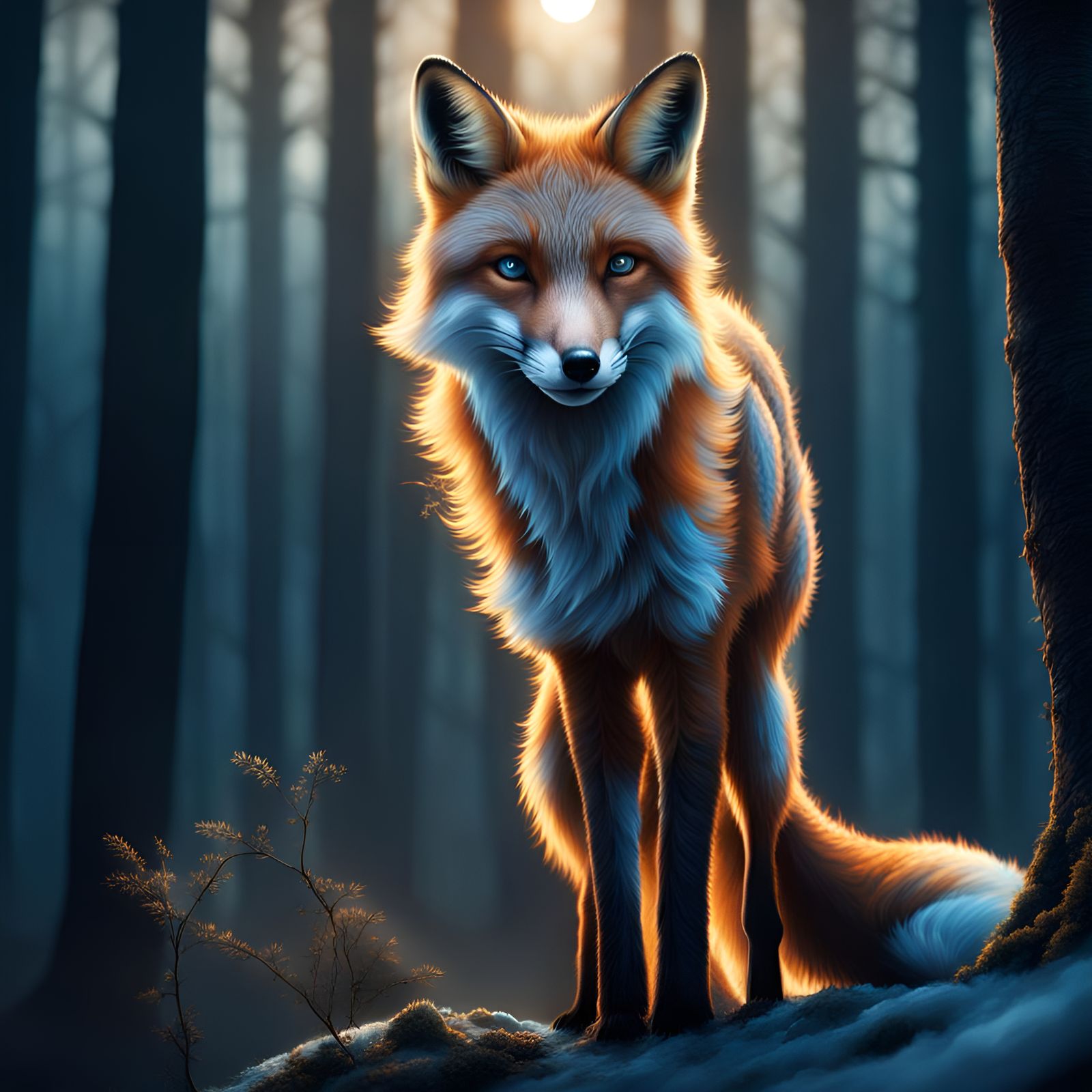 Blue Spirit Fox in Magical Forest