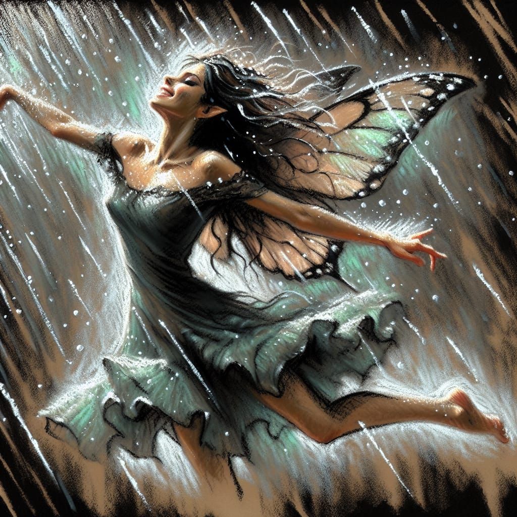 Romantic Faerie Dances in the Rain, in Impressionistic Charc...