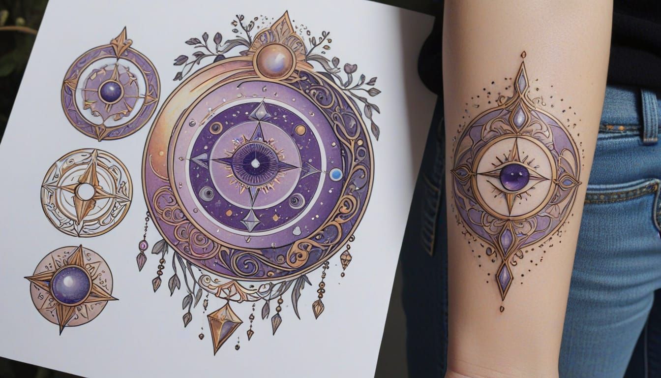 Mystical Flash Tattoo Designs in Art Nouveau Style