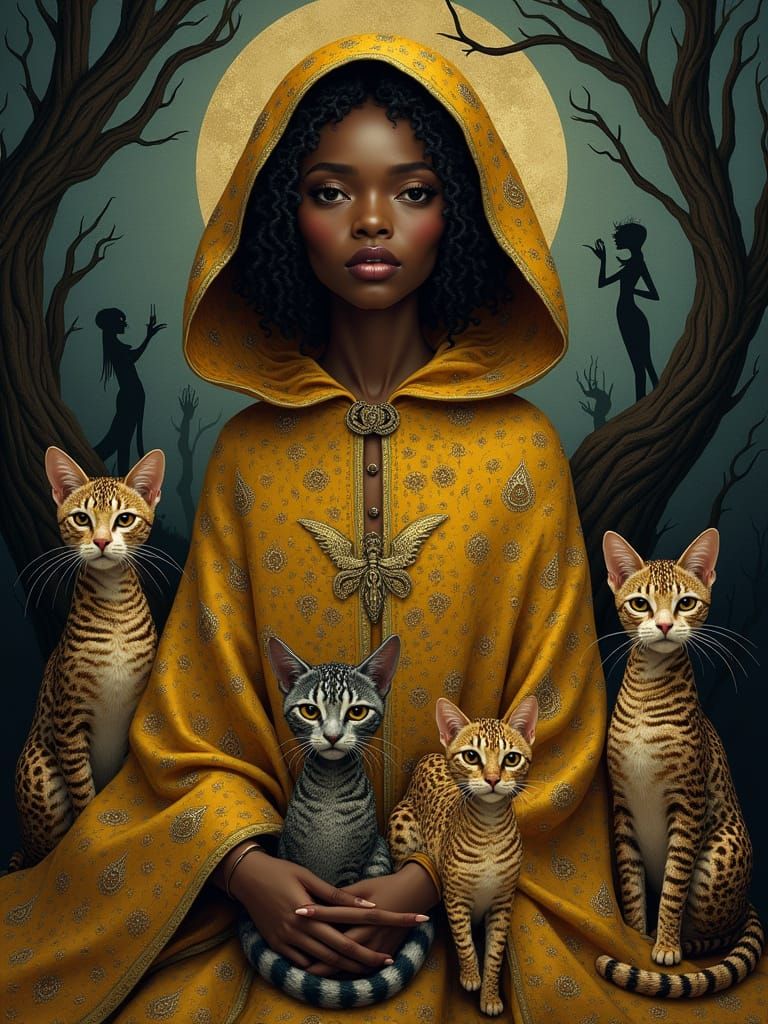 Golden Goddess of Whimsy in Byzantine Mosaic Style