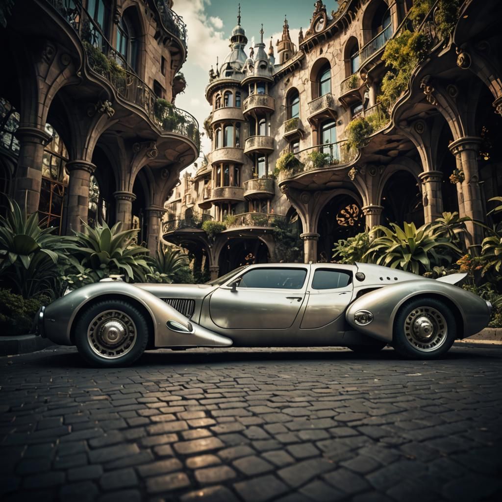 Steampunk Car in Colani Style Garden Oasis
