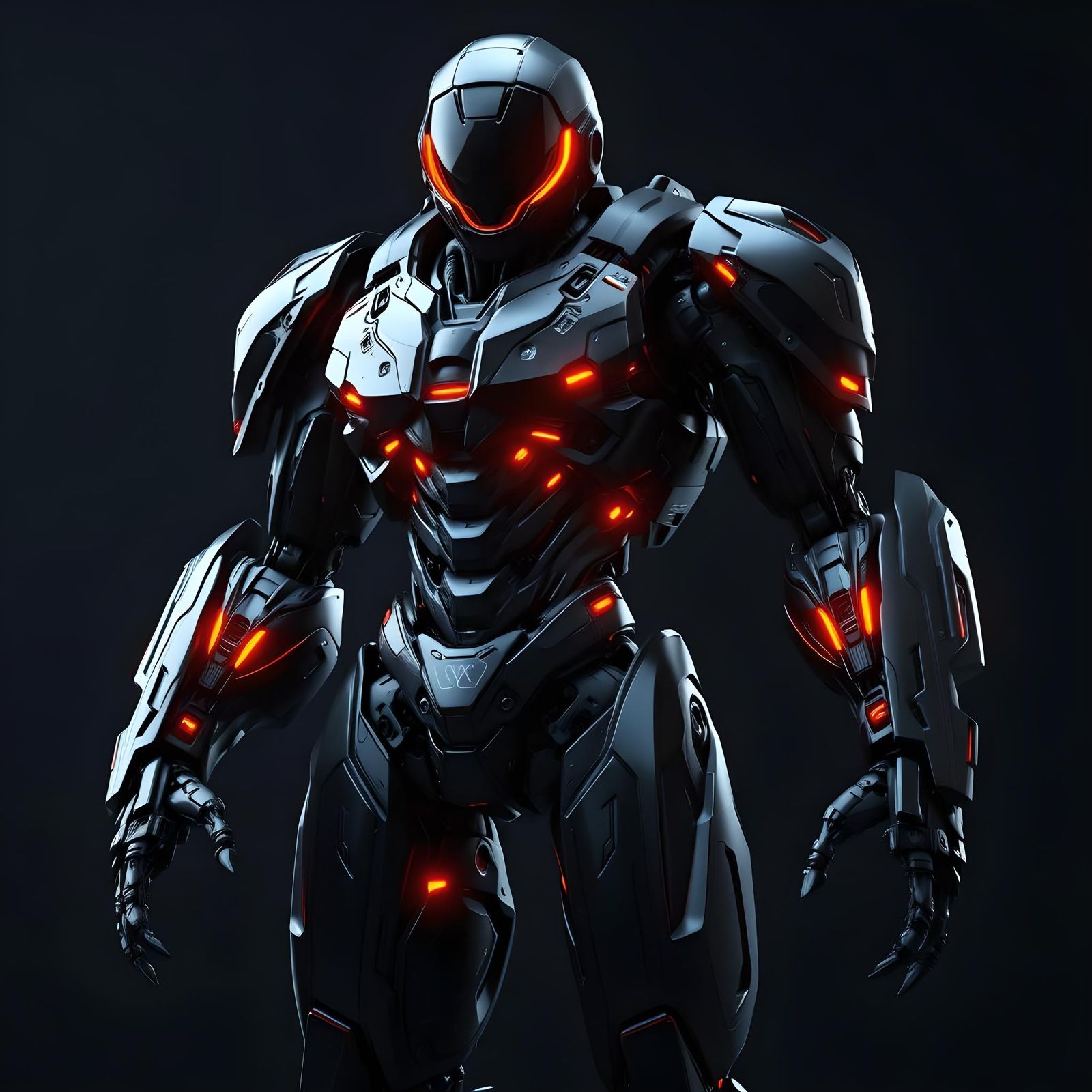 Sleek Black and Orange Mech with Artificial Muscles