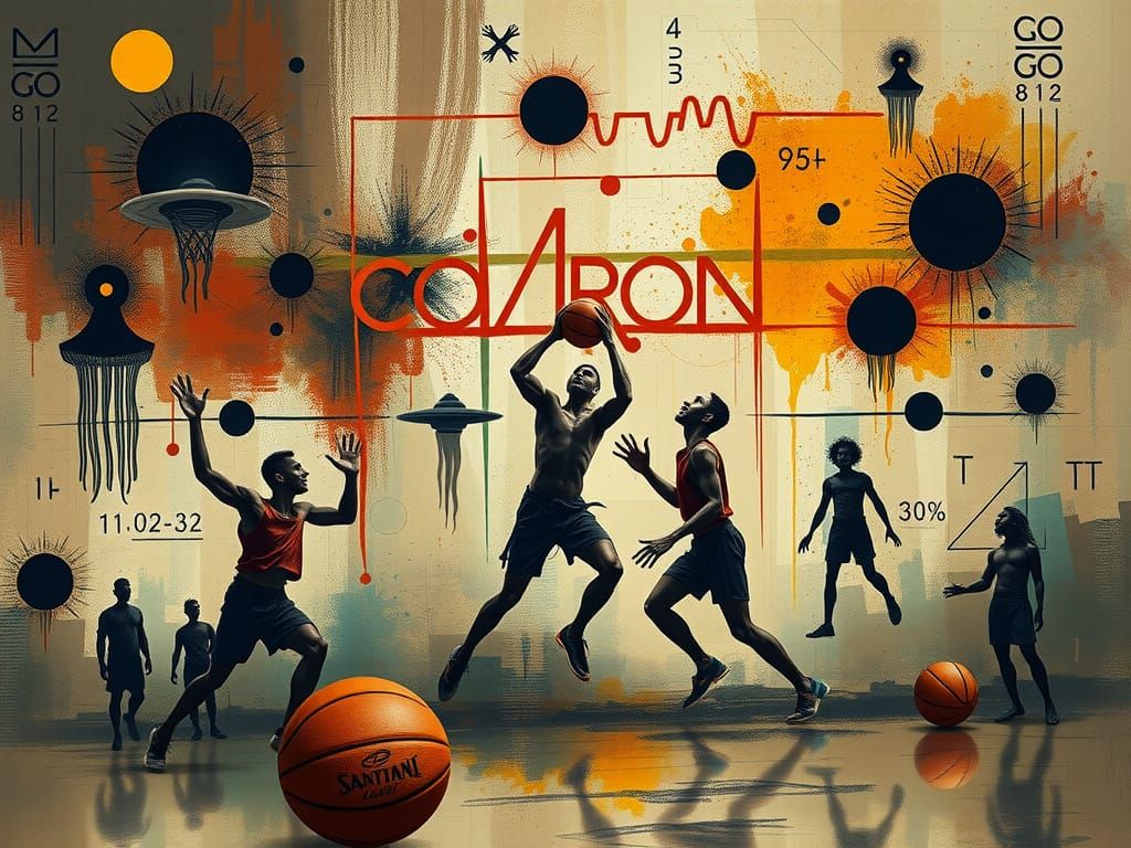 Abstract Expressionist Basketball with Ancient Glyphs