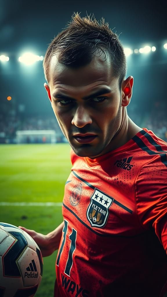 Determined Soccer Player About to Kick Penalty