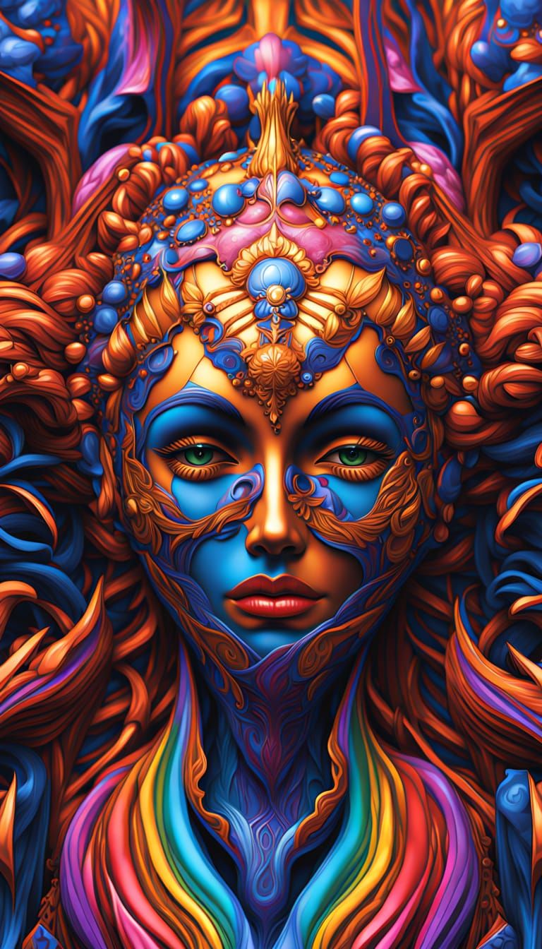 Geometric Abstract Art with Hidden Faces in Neon Hues