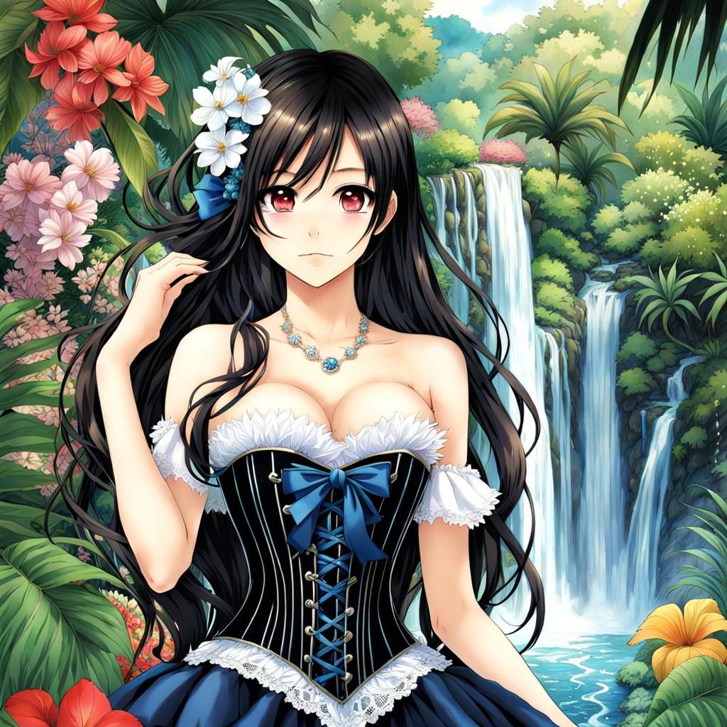 Anime Indonesian Woman in Tropical Garden