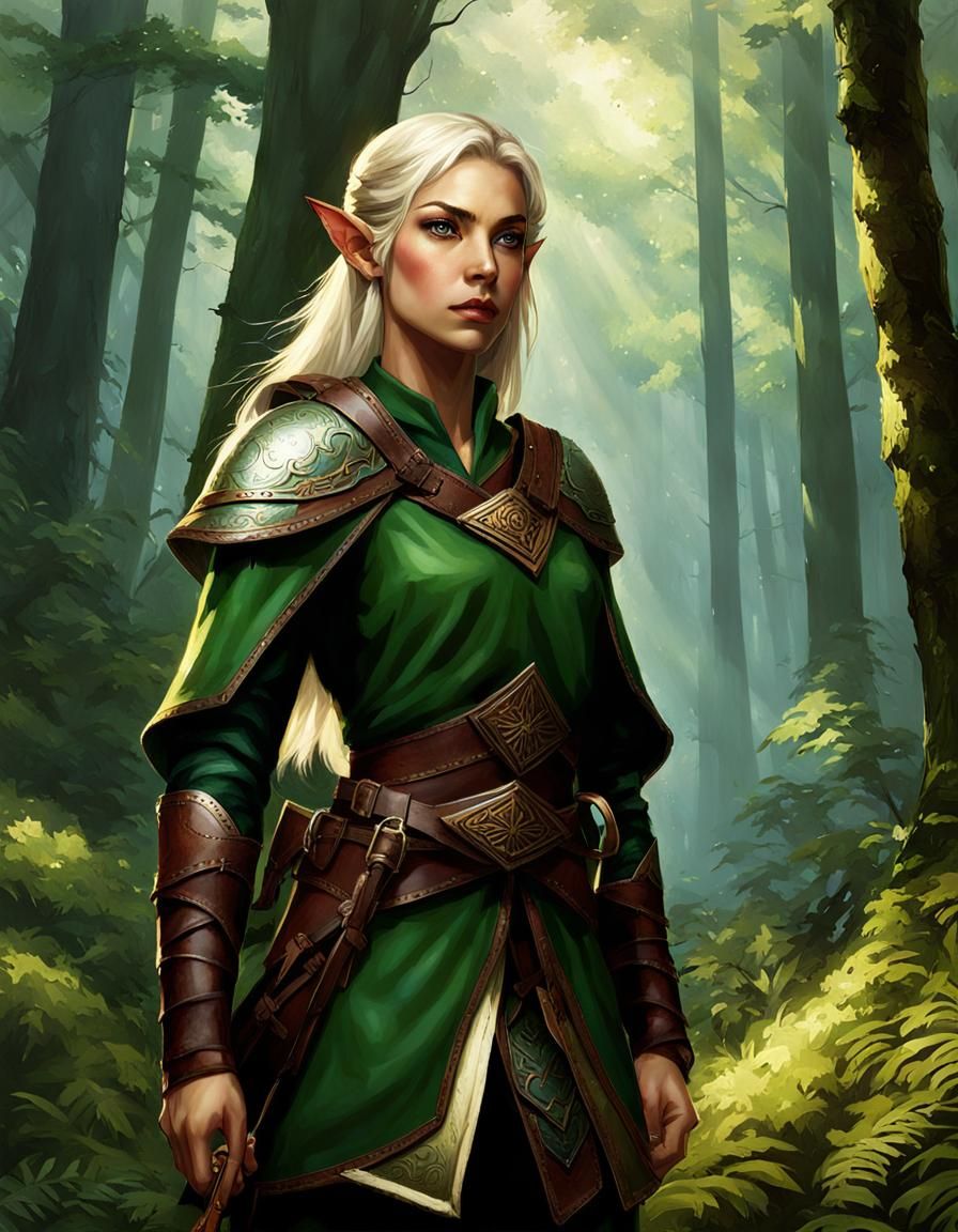 Elf Ranger Watching in Ancient Forest Portrait