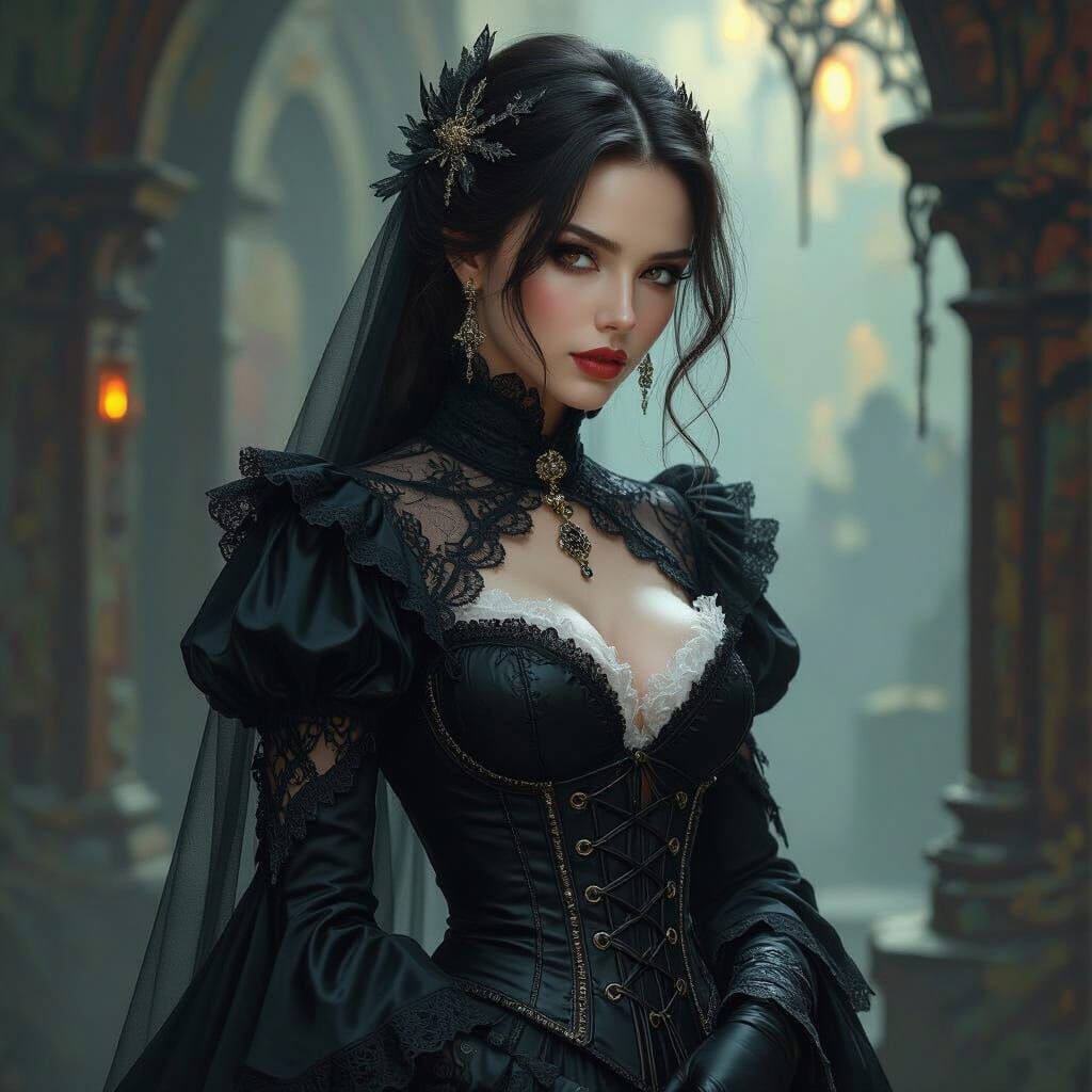 Gothic Woman in a Hyperrealistic Biomechanical Setting