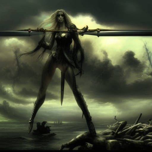 Warrior Woman with Sword in Louis Royo Style